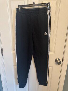 Black Adidas Sweatpants Joggers with White Stripes- Youth Size L (14/16)